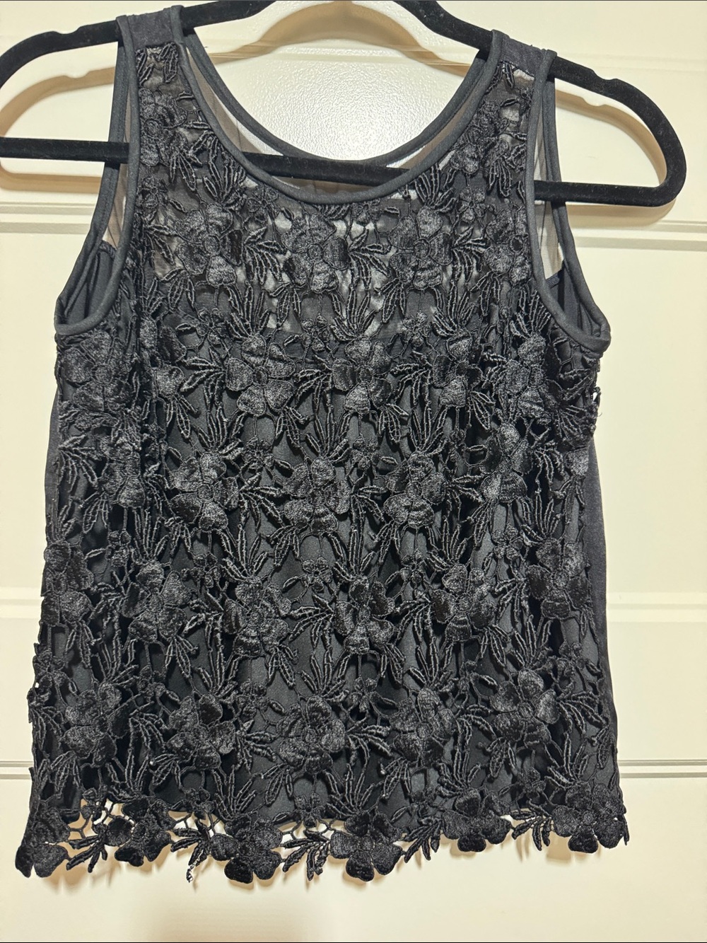 Black Floral Lace Overlay Tank Top